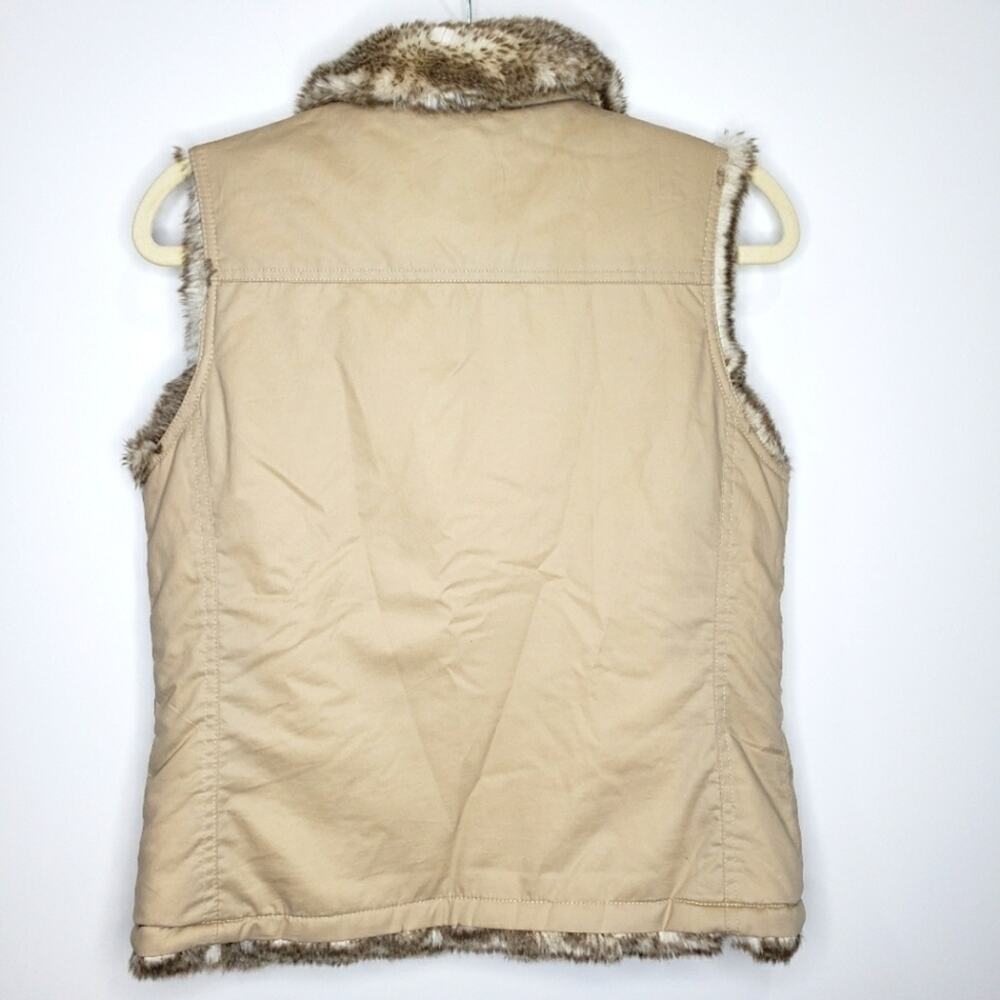 Old Navy Faux Fur Reversible Vest with Khaki Side with Pockets Small - Picture 5 of 10